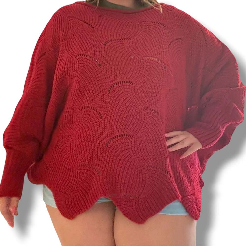 C+D+M Women's Oversized Scallop Pattern Knit Sweater